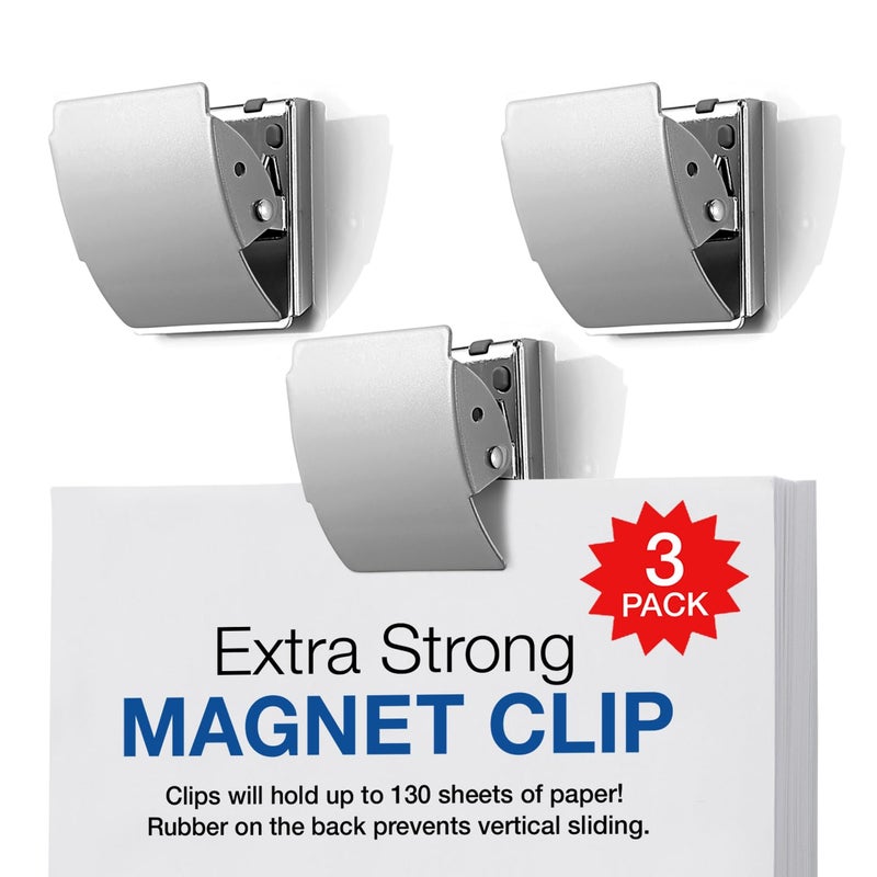 Plus Extra Strong Magnetic Binder Clips, Set of 3 Large Silver Clips for Fridge, Office, and Home Use - Image 1